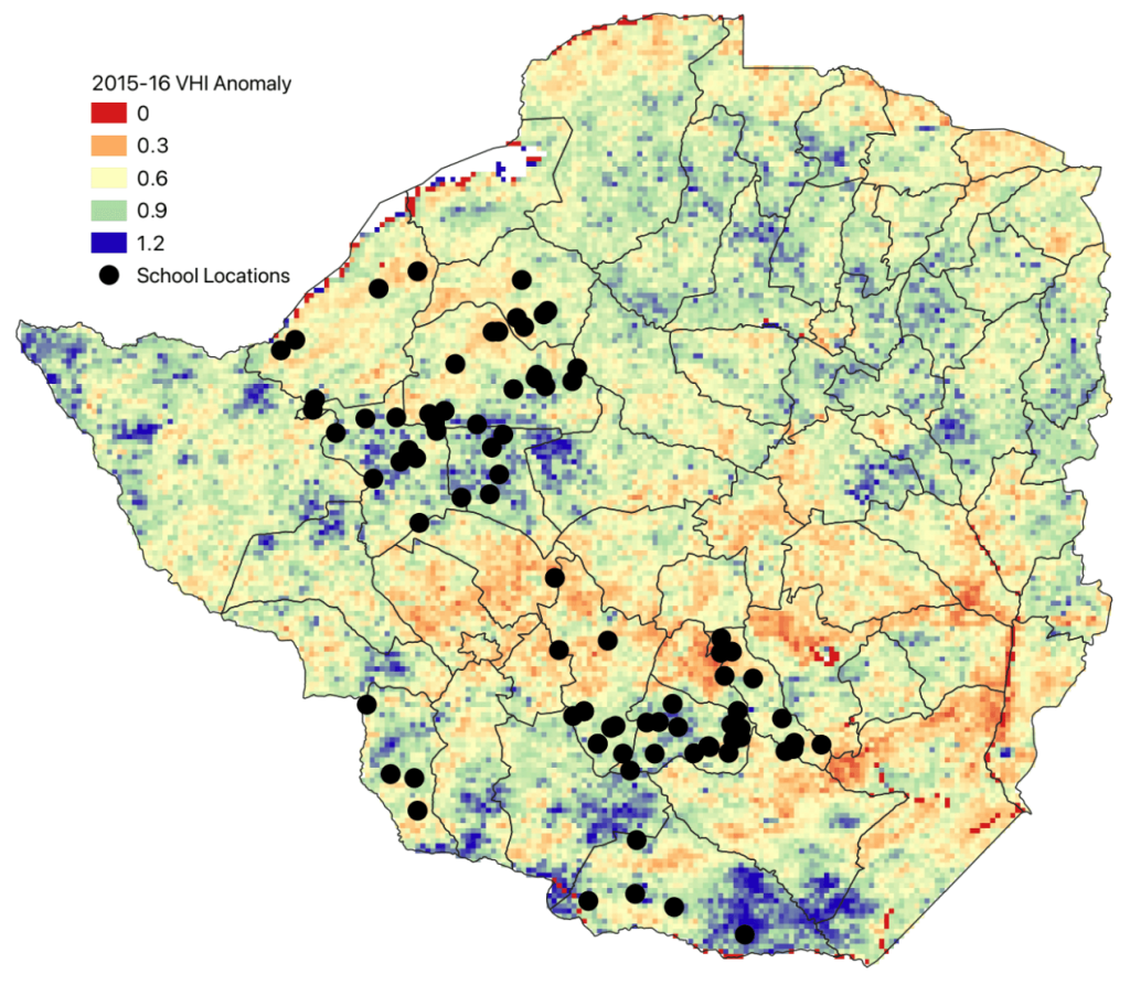 Graph showing Vegetation Health Anomalies and Program Data Communities in Zimbabwe